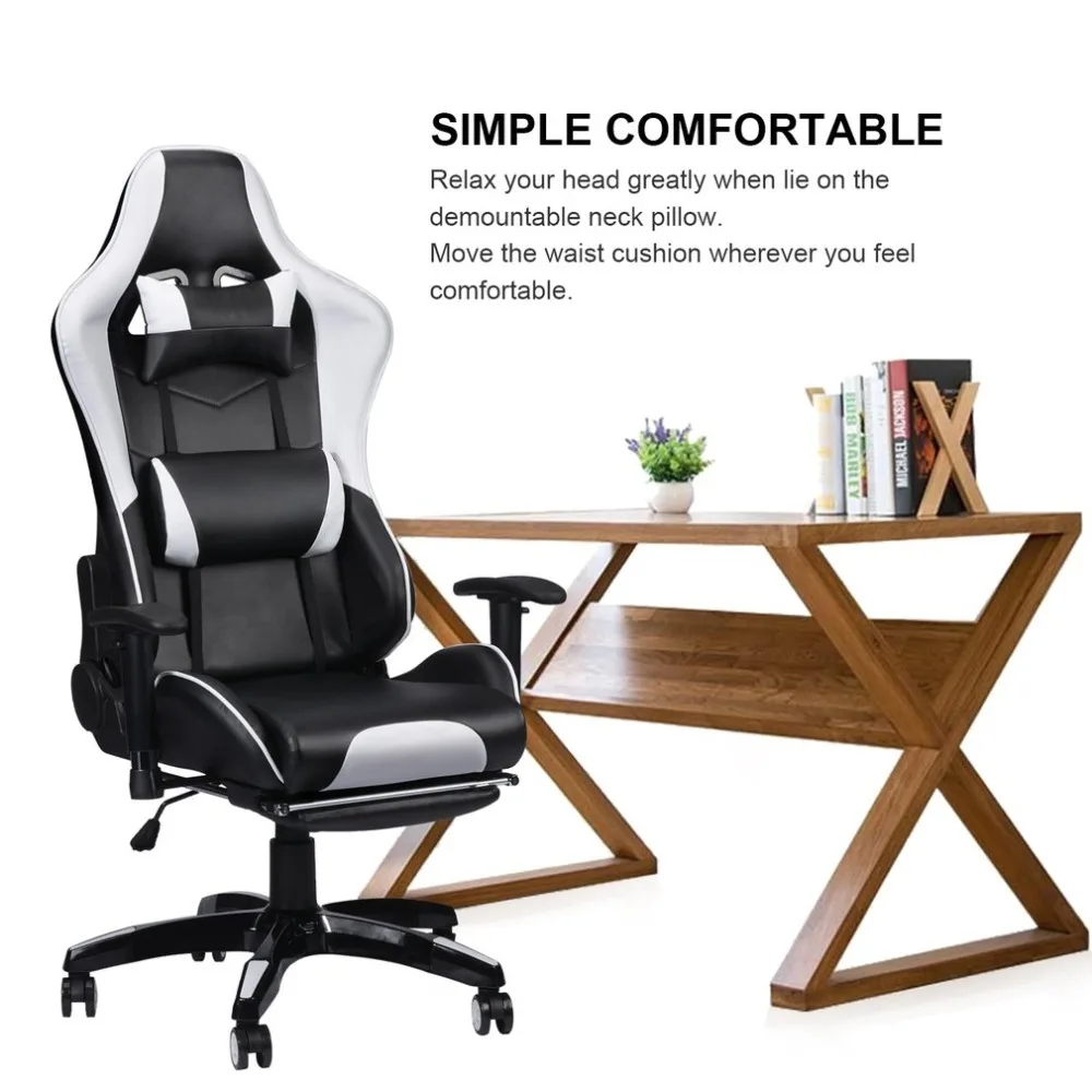 Racing Gaming Office Chair Computer Desk 360 Degree Chair Adjustable Seat & Armrests Height Backrest Recline Retractable Leg
