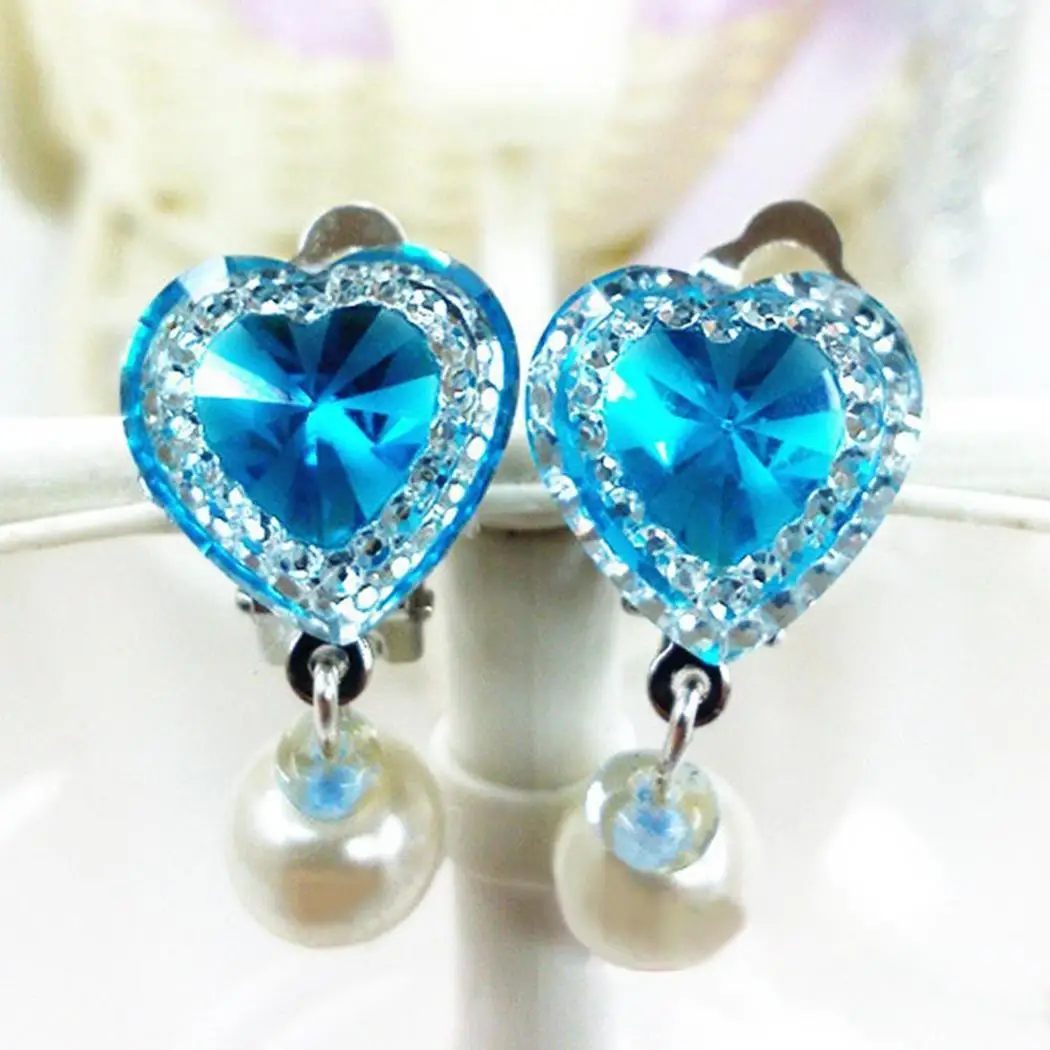 

Clip No Heart Rhinestone Piercing Party Drop Pair Earrings Fashion Piercing Jewelry Kids Baby and Girls No