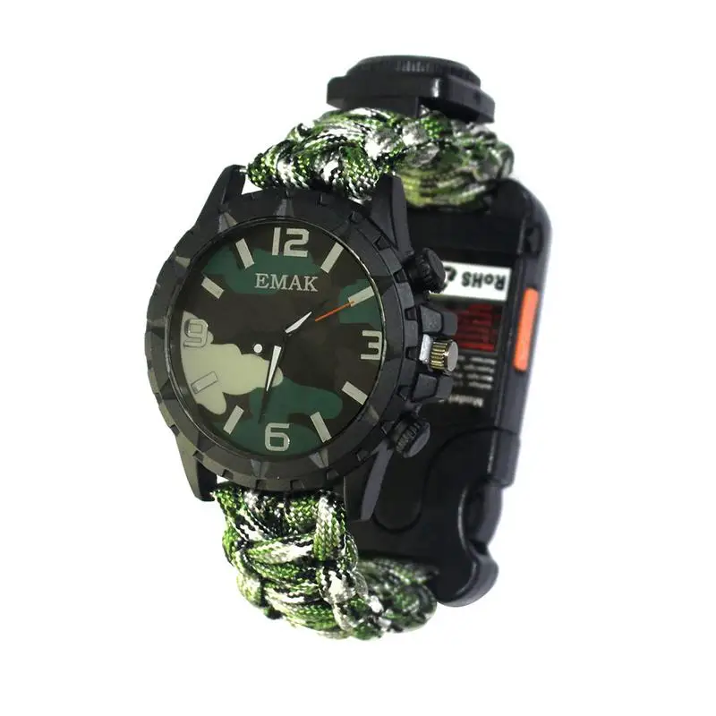 

Men's Sports Watch Travel Emergency Umbrella Rope Self-defense Outdoor Emergency Adventure Survival Whistle Mountaineering Watch