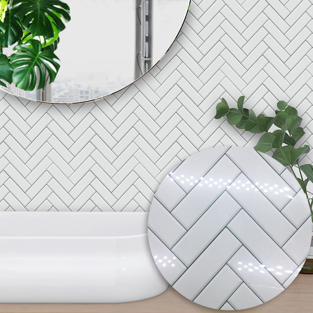 

Self Adhesive Waterproof White Chevron Tiles Kitchen Bathroom Furniture Tile Sticker Wall Decal 15*15cm/20*20cm