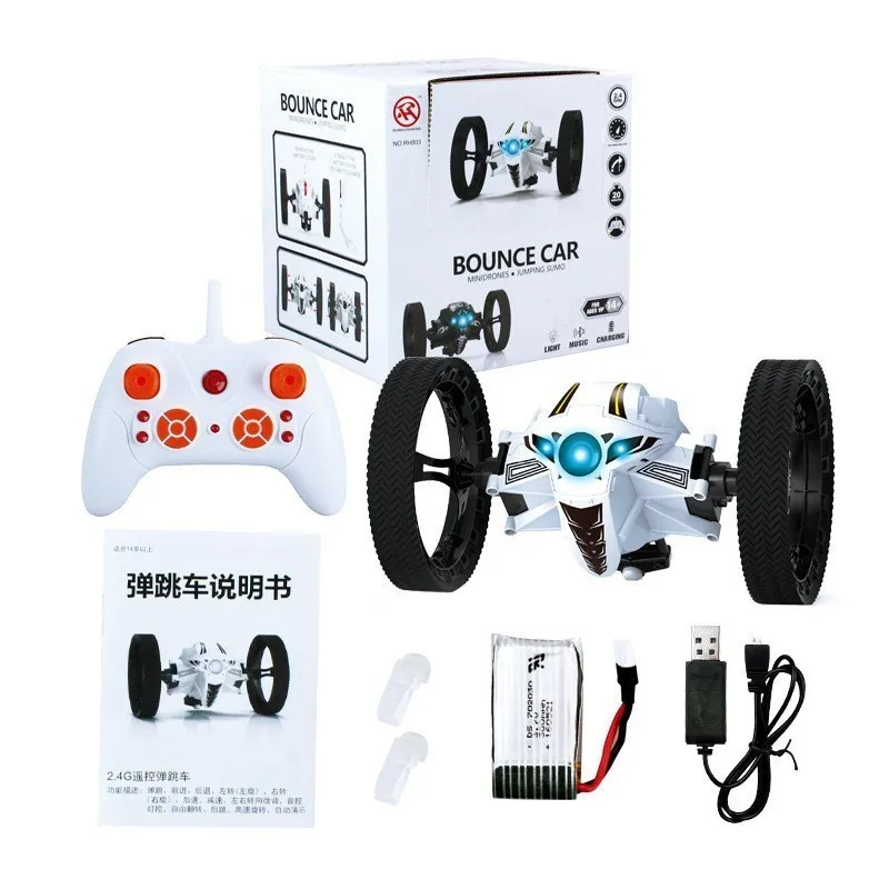 RC Car Bounce Car PEG RH803 2.4G Remote Control Toys Jumping Car with Flexible Wheels Rotation LED Night Light RC Robot Car gift
