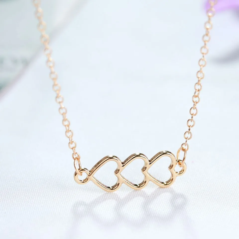 

2019 3 Hallow Hearts Necklace Necklace For Women Charm Romantic Handmade European Style Wedding Jewelry For Female Gold Color