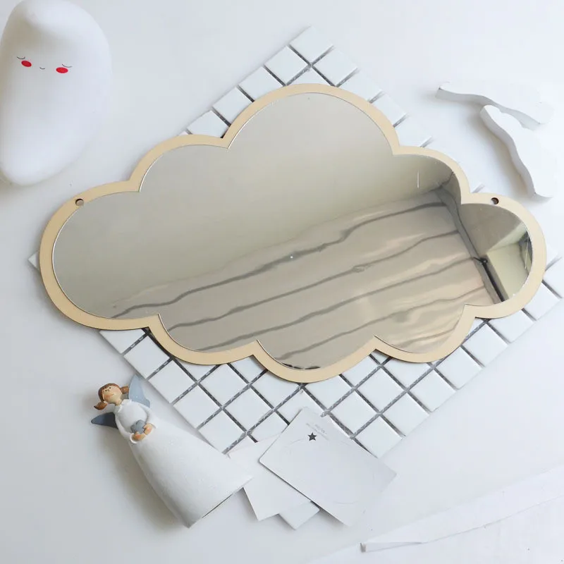 Ins скандинавские деревянные короны облако мороженое звезды кошка Дети акриловое декоративное зеркало украшение стены дома произведение искусства