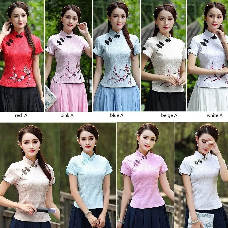 CHENG COCO Traditional Chinese Clothing For Women Tang Chinese Style Tops Short Sleeve Summer Red Cheongsam Top Vetement 3XL 4XL