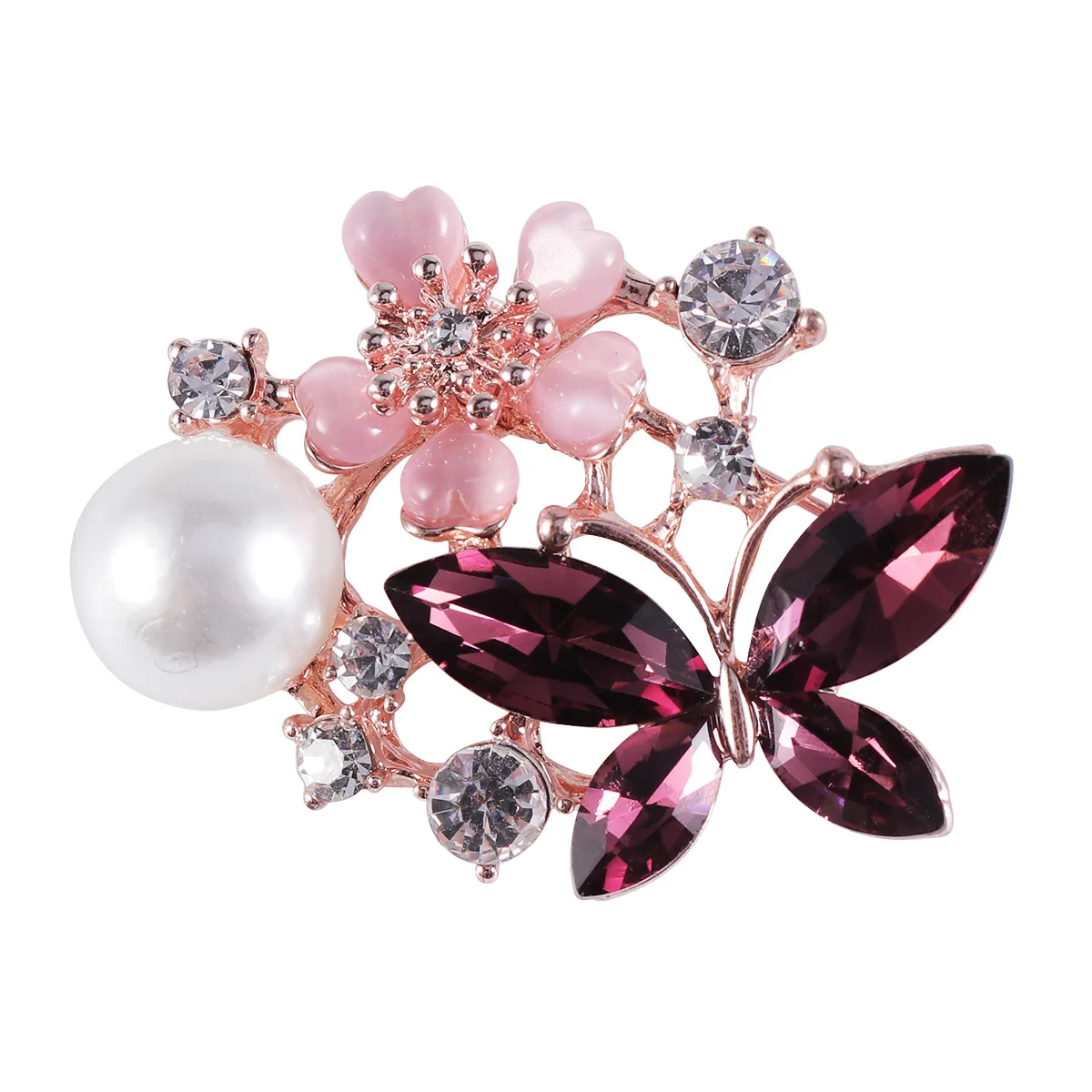 

1pcs Fashionable Sweet Decor Diamante Pearl Butterfly Brooch Flower Brooch for Female Lady Woman