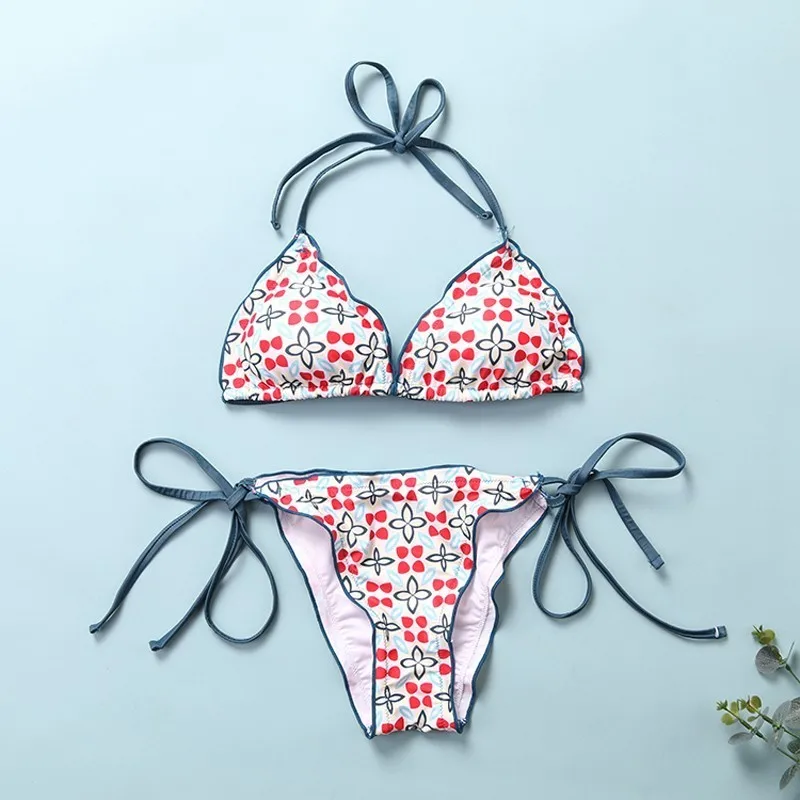 

Print Floral Bikini Set Women Backless Swimsuit Two Piece Swimsuit Sexy Swimwear Women High Waist Bathing Suit Beach Wear Bikini