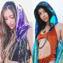 Модная шляпа русалки с блестками праздничные колпаки на Хэллоуин Декоративный рейв капюшон для взрослых головной убор шляпа