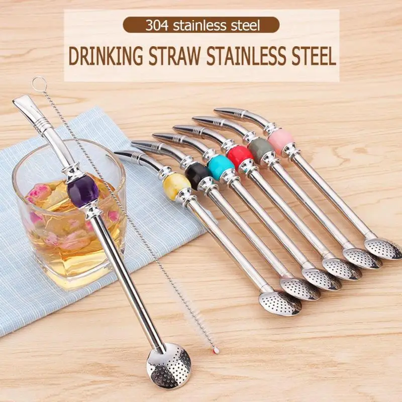 

Removable Stainless Steel Anti-Scalding Drinking Straw Coffee Spoon Straw with Cleaner Brush Drinkware Cafetera kitchen Tools