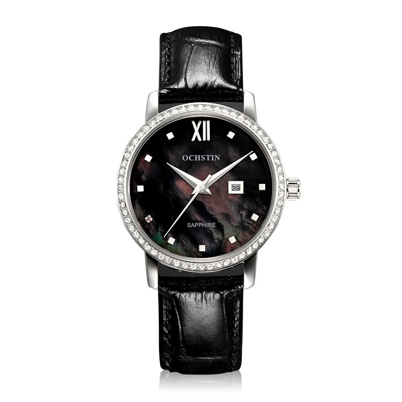 

Women's fashion watches with diamonds leather belt Augustine quartz watch luxury female watch waterproof natural pearl dial