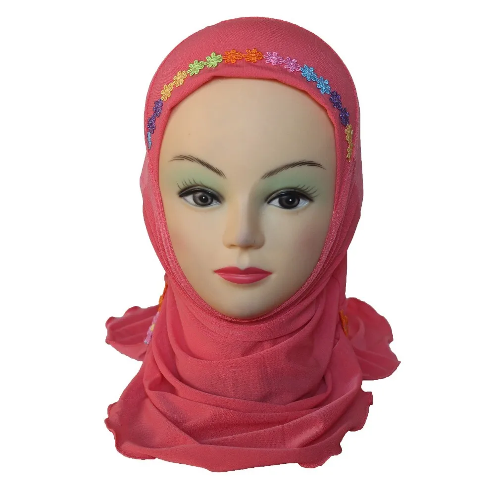 Мусульманский хиджаб для девочек, исламский шарф в арабском стиле, шали с красивыми цветами, около 45 см, для девочек от 3 до 7 лет