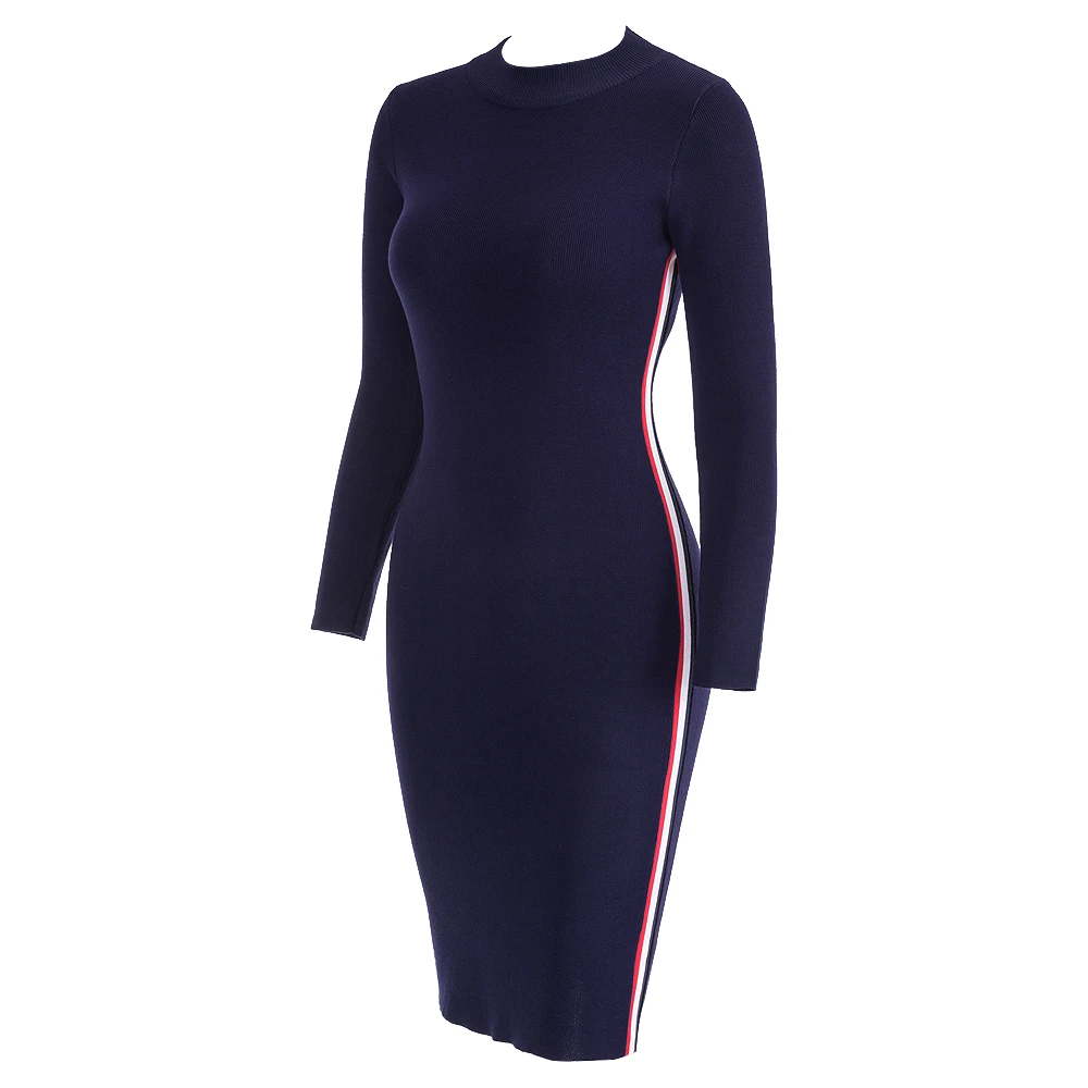 Samuume 2019 осень зима Для женщин полосатые трикотажные платья с длинным рукавом Bodycon сексуальный плотный миди Обёрточная бумага Платья свитеры 1810062 купить на AliExpress