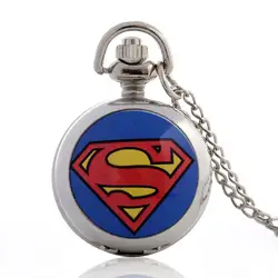 IBEINA Супермен малый 1 дюймов Размеры тема Полный Охотник кварцевые гравировкой Fob ретро кулон карманные часы цепи подарок
