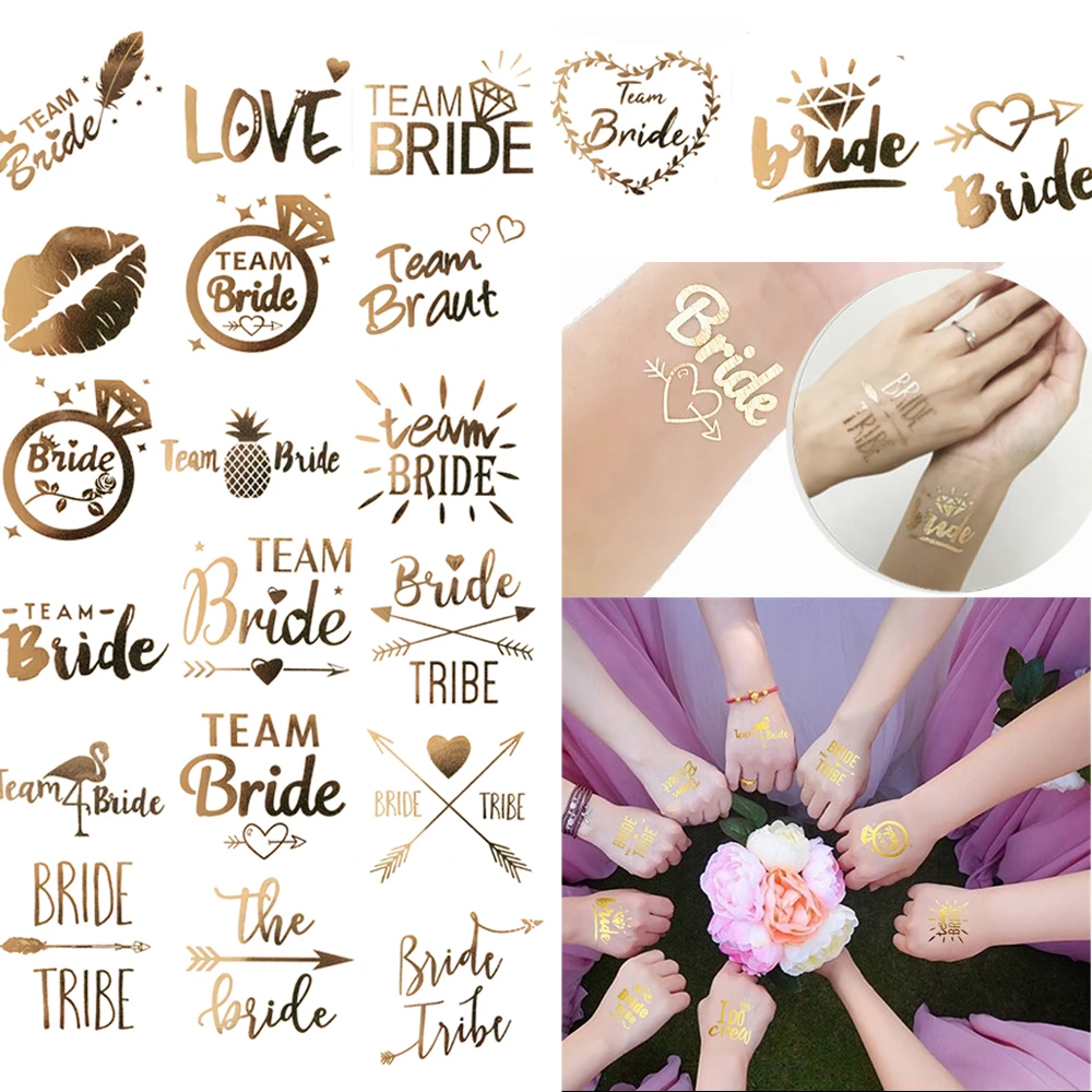 10pc Bachelorette Party team Bride Bridesmaid tribe squad temporary tattoo Hen Night Golden Sticker bride to be wedding supplies