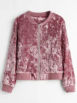 

Autumn Winter Women Velvet Coat Harajuku Outwear Zipper Up Pockets Casual Loose Bomber Jackets Fashion Women's Coats 2018