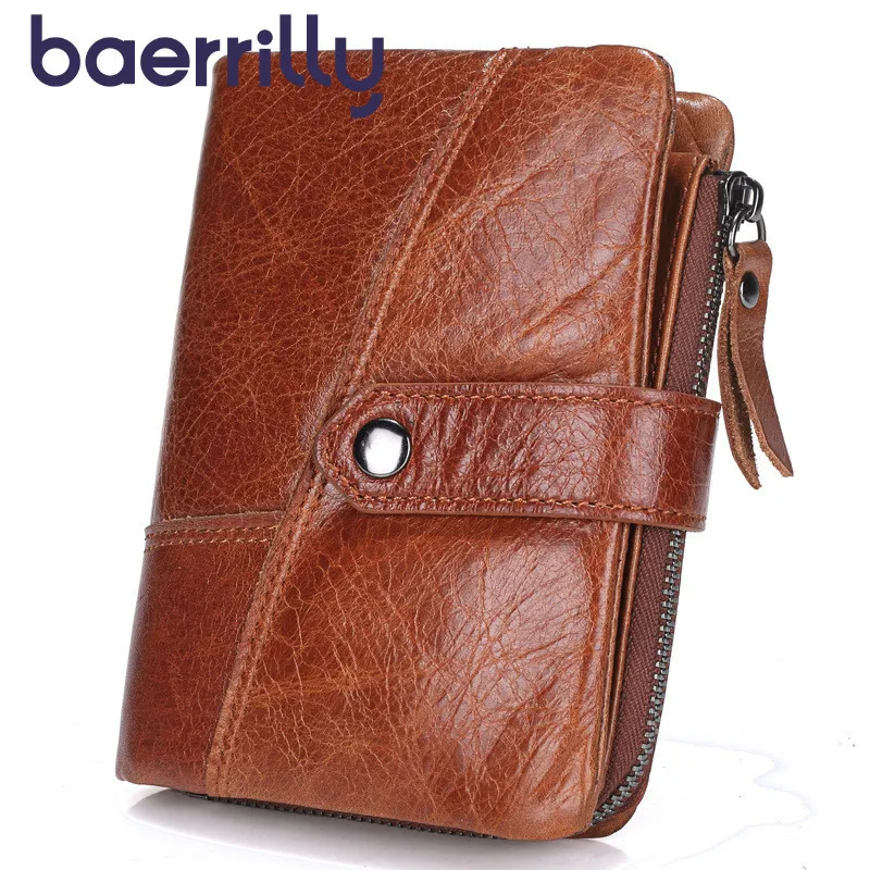 

Fashion Genuine Leather Men Wallet Small Vintage Wallets Short Zipper Purse Coin Pocket Card Holder Clutch Bag Note Compartment