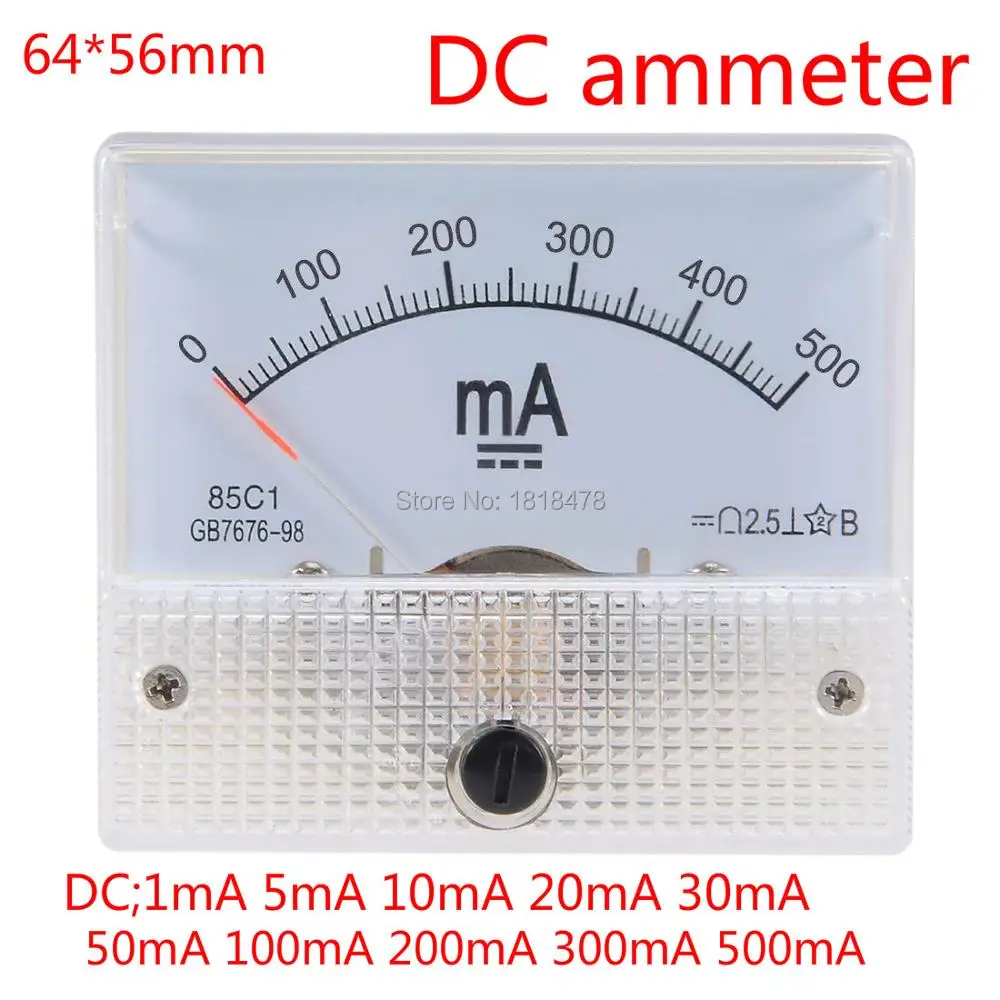 85C1 0-50mA 1mA 20mA 30mA 100mA 200mA 500mA DC Аналоговая Панель Амперметр переменного тока измеритель тока Амперметр измерительный прибор 85C1 белый 0-50mA 64*56 мм