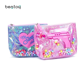 

Summer Jelly Women Zipper Coin Purse Color Beads Mini Purse Waterproof PVC Handbag Cartoon Print Money Bags Change Pouch Wallet