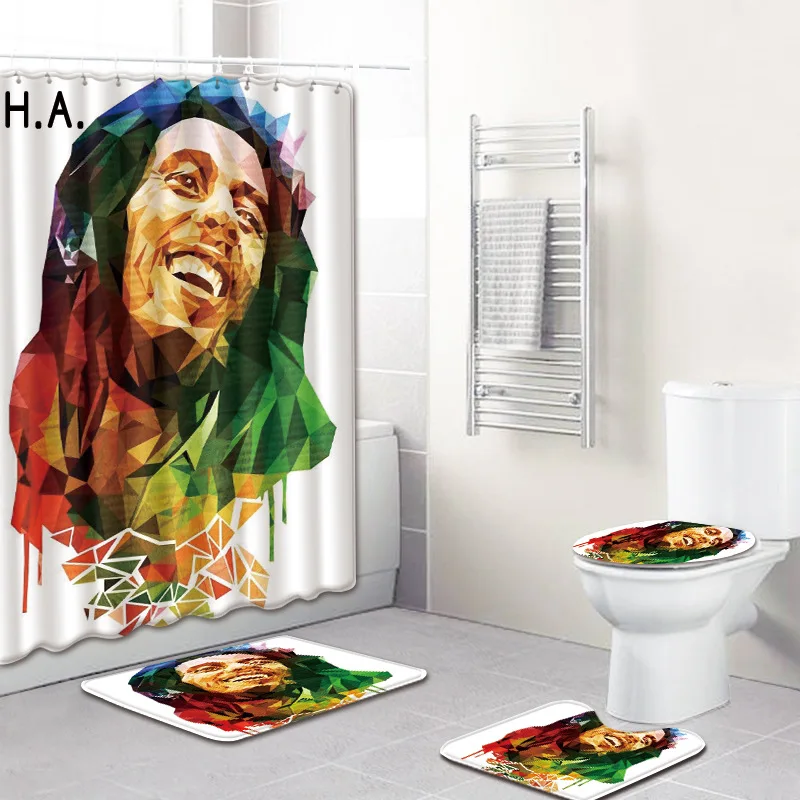 

Non Slip Personality Printing Shower Curtain Sets with Rug 4pcs Bath Mat 3D Bathroom Mat Set Carpet Set for Home Decor Blanket