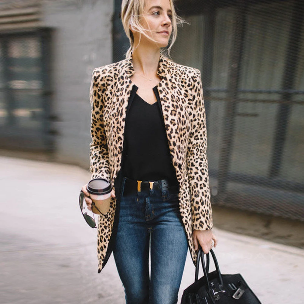Moda mujer señora moda chaleco largo ropa de abrigo Cool manga traje Leopardo de talla grande Tops|Chalecos y chalecos| - AliExpress
