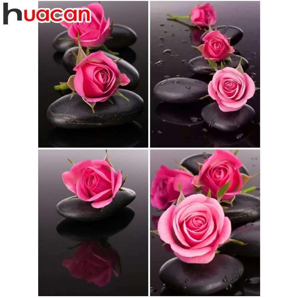 

HUACAN 5D Diy Diamond Painting Flowers Stone Pattern Rhinestone Full Square Diamond Embroidery Rose Mosaic Paintings