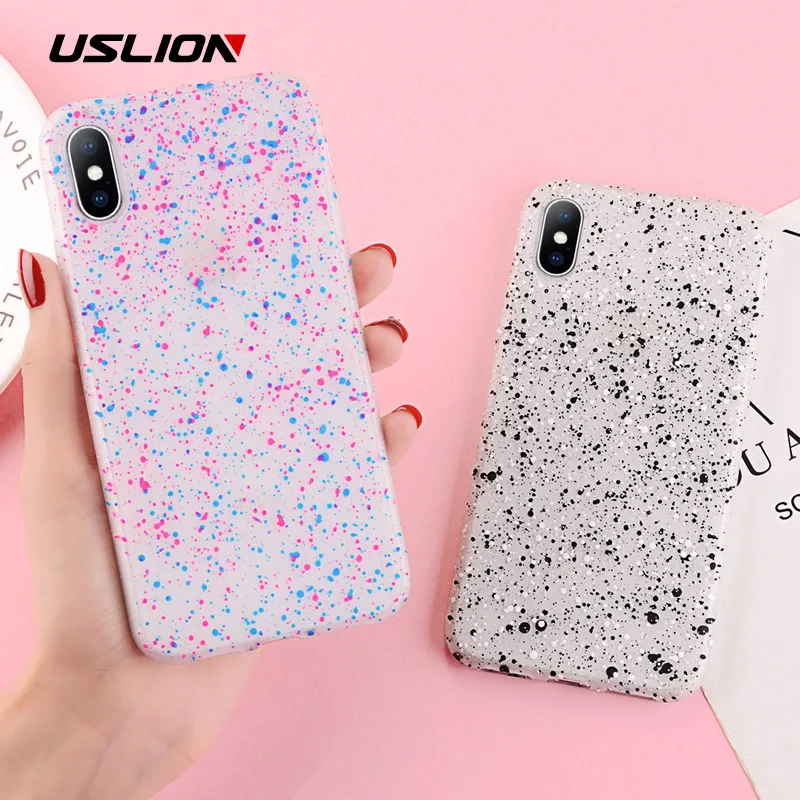 

USLION Luminous Phone Case For iPhone 7 8 6 6s Plus XS Max XR X Cartoon Wave Point Ploka Dots Back Cover Soft TPU Cases Coque