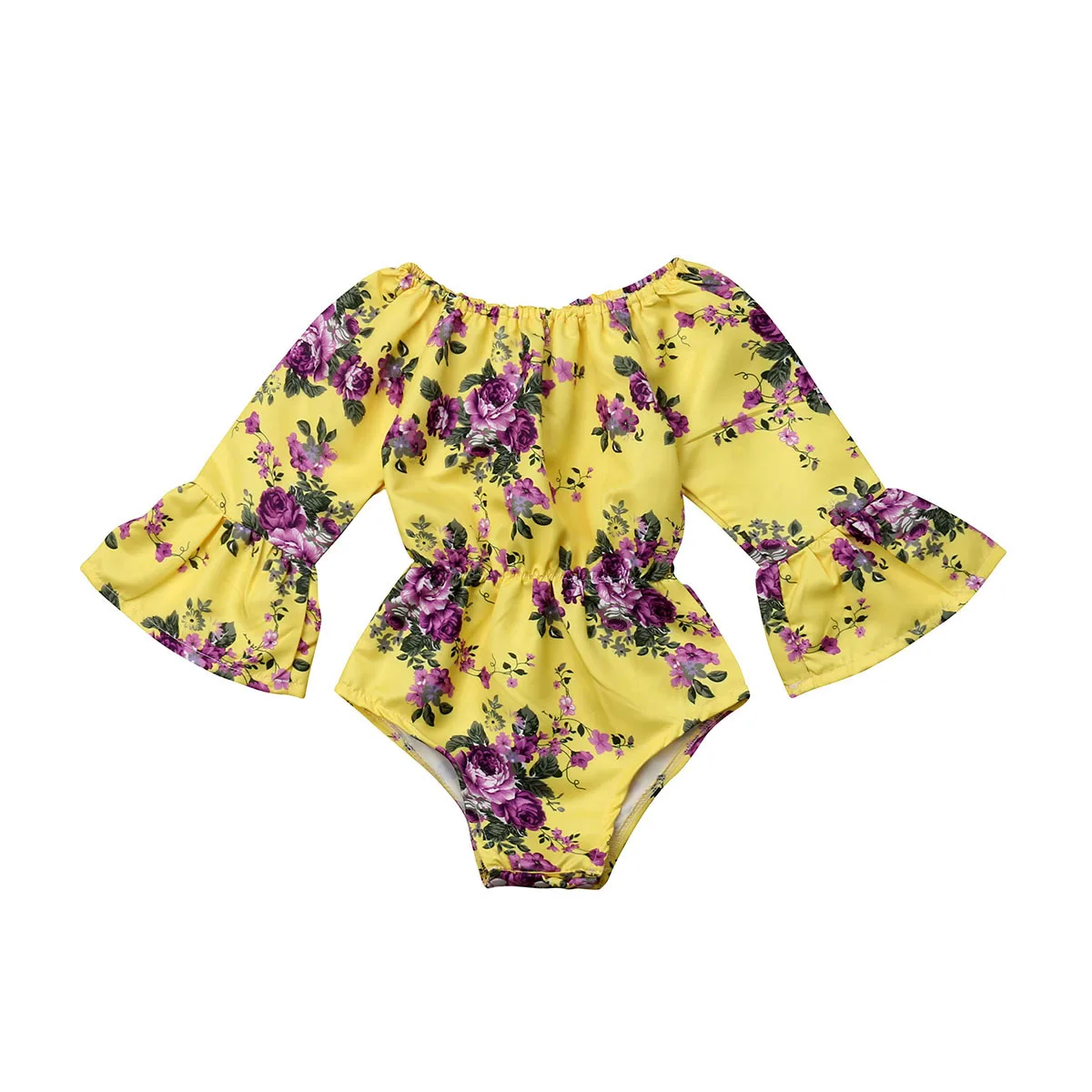 

Pudcoco Floral Baby Girl Bodysuit Jumpsuit Flared Long Sleeve Princess Outfit Toddler Baby Girl Clothes