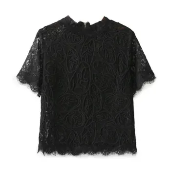 

Hot Sale Fashion Ladies Solid Hollow Out Lace Tops Casual Summer Slim O-Neck Short Sleeve Tassel Thin Shirts