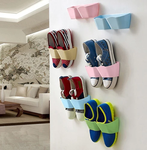 

1PC Ventilate Shoe Rack Plastic Wall Hanging Type Adhesive Shoe Rack Storage Hanger Organizer