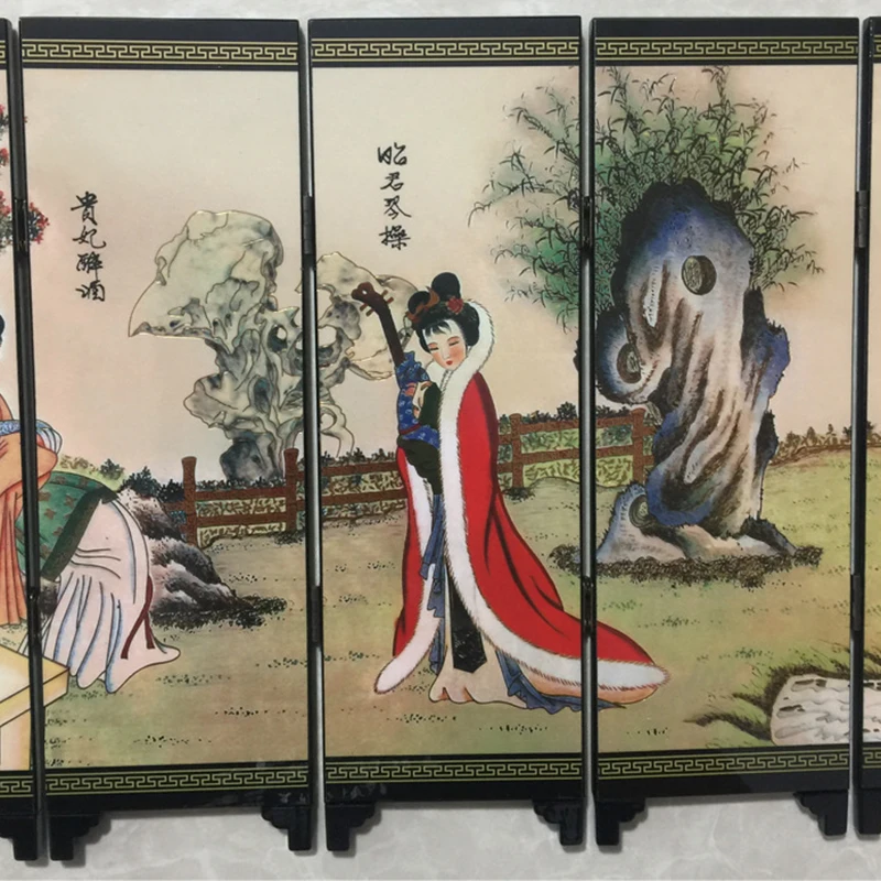 

Four Great Beauties Oriental Chinese Golden Lacquer Folding Room Screen