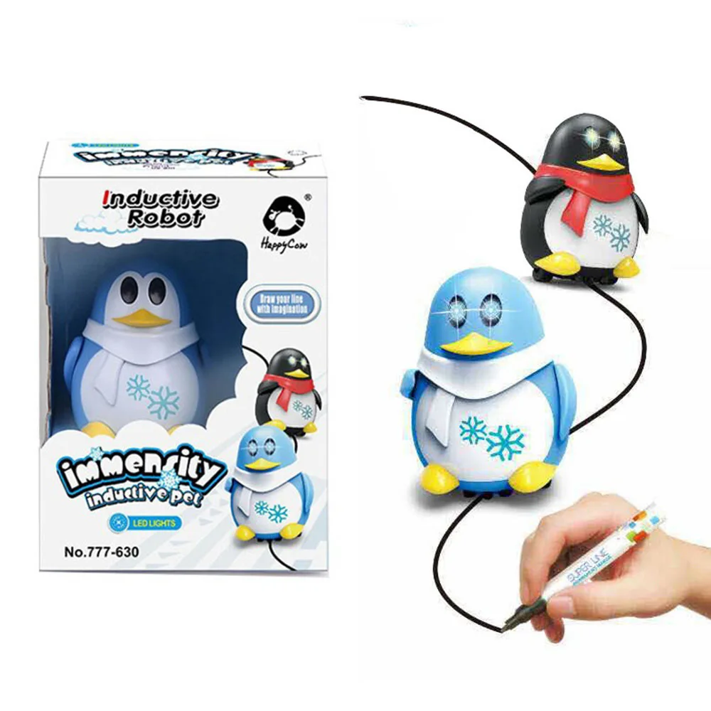 777-630 Electric Robot Toys Inductive Car Line Follower Diecast Toy Magic Pen Toy Cartoon Robot penguin Follow Any Line You Draw