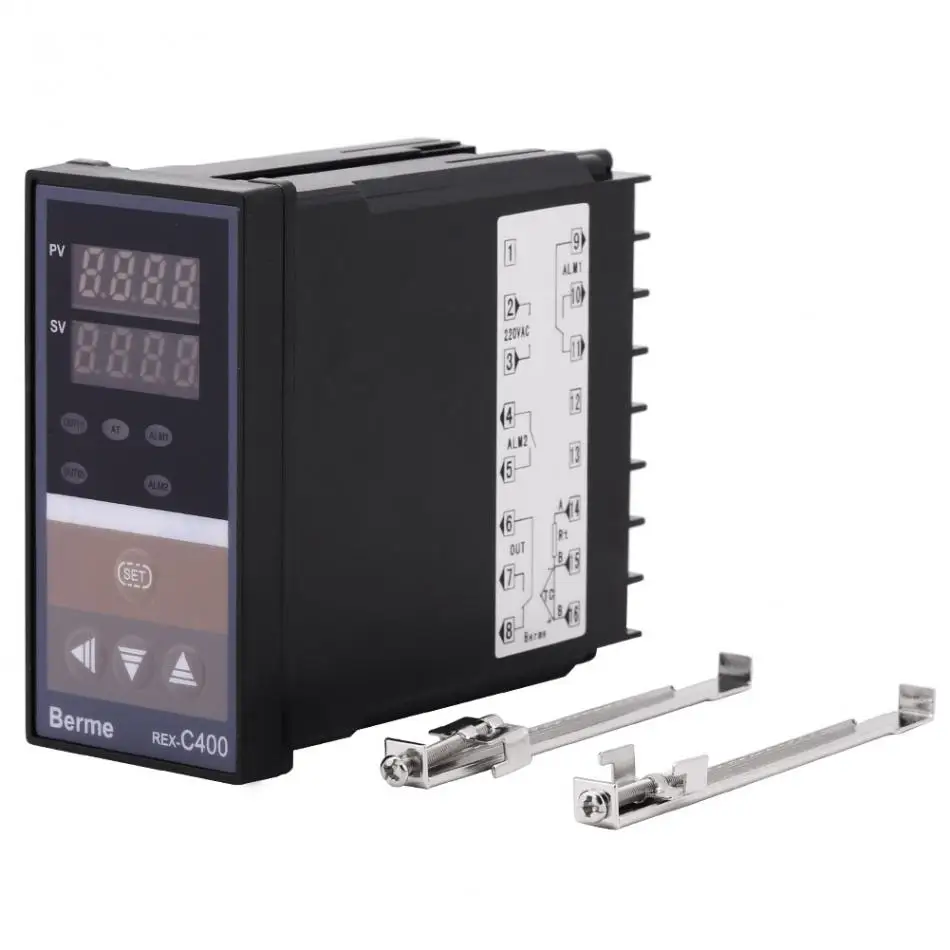 

REXC-400 Digital AC 220V Intellgent Temperature Controller Relay Output Temperature Control Tools with 2 Clips Black Thermal Cam