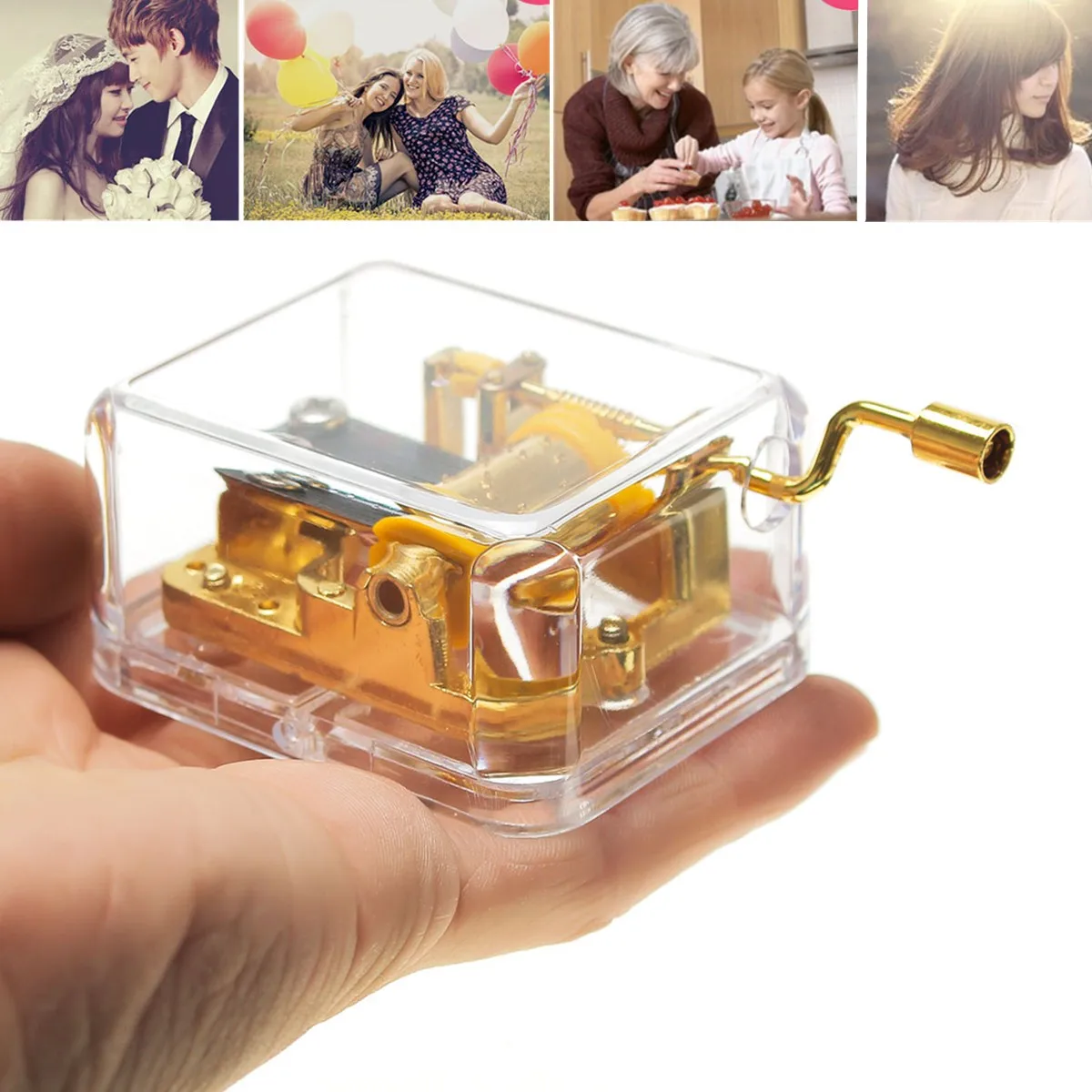1pc Hand Acrylic Music Box 10 Songs Hand Crank Acrylic Music Box For