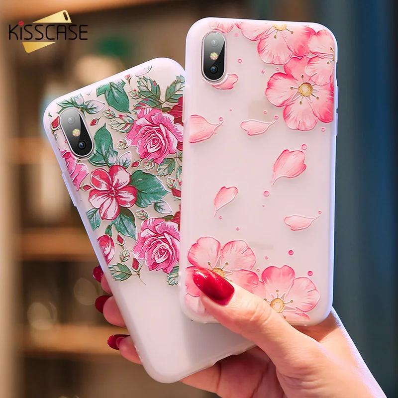 KISSCASE 3D рельефный девчачий Телефон чехол для iPhone 6 6S 7 8 Plus 5 5S SE цветочный