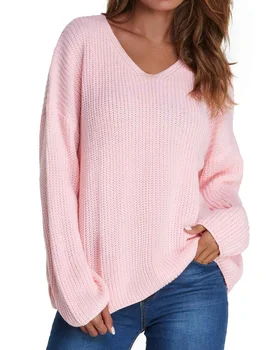 

Sexy V-Neck Knitting Sweaters Women ZANZEA 2020 Autumn Winter Casual Loose Solid Color Long Bat Sleeve Female Pullover Sweaters