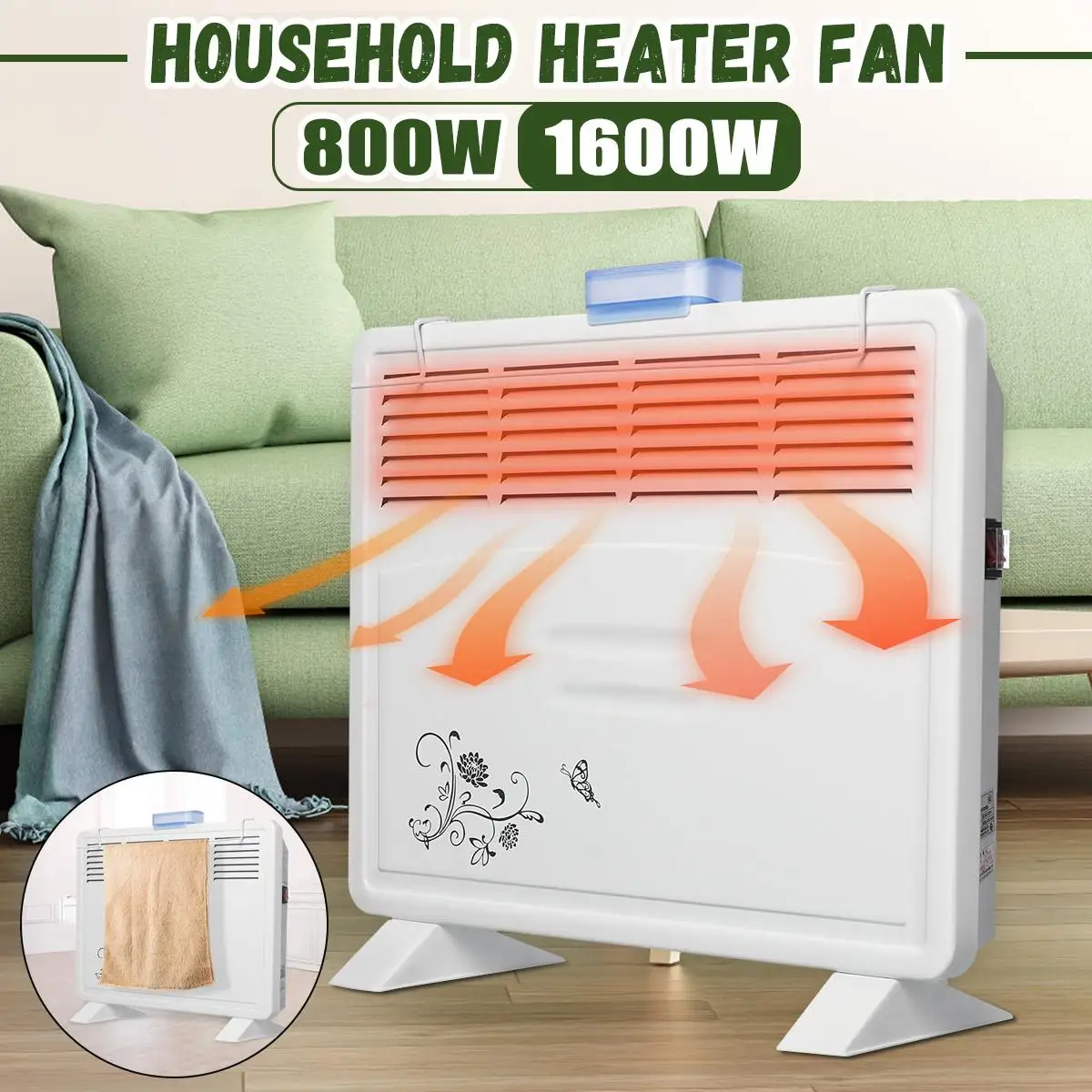 

1600W 220V Heater Wall Mounted/Standing Electric Heater Stove Radiator Warmer Household Room Heating Fan Machine for Winter