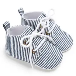 Модные полосатые детские холщовые ботиночки мягкая подошва для малышей первые ходоки для новорожденных девочек и мальчиков детская обувь