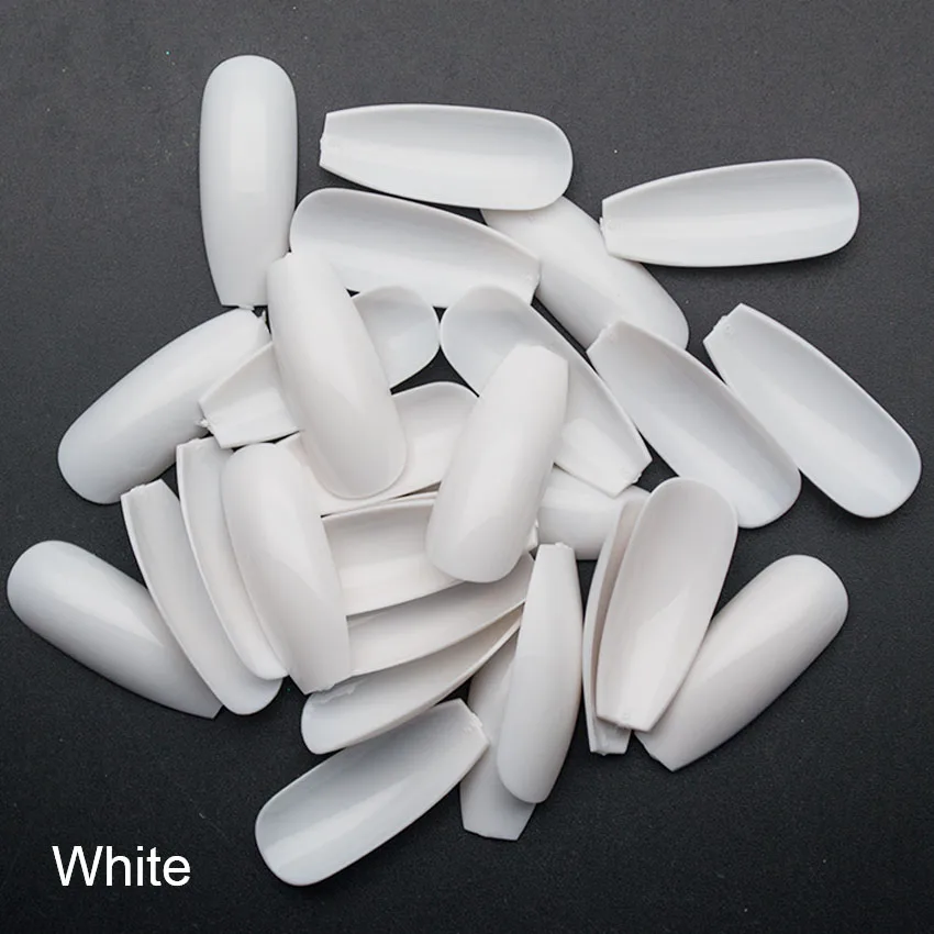 

100pcs/pack Ballerina Nail Art Tips White/Clear/Natural Coffin False Nails Tips Flat Shape Full Cover Fake Nail Tips JZJ3001