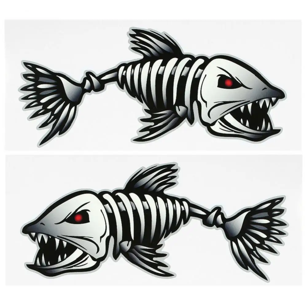 

2 Pieces Fish Teeth Mouth Stickers Skeleton Fish Stickers Kayak Accessories Fishing Boat Canoe Kayak Graphics Accessories