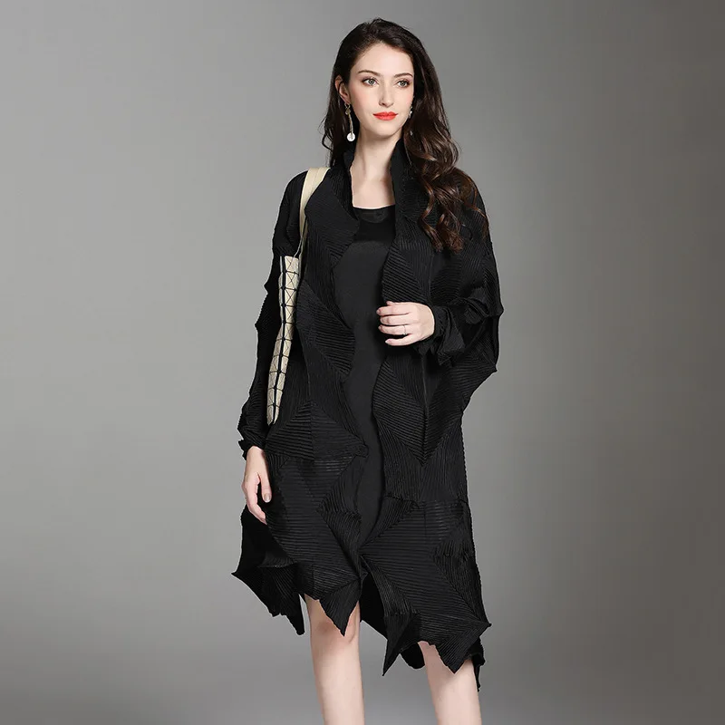 LANMREM новые модные серые нестандартные гофрированные кардиганы пальто Женский Тренч Vestido Черный Серый YF237