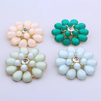 

Wholesale Retail crystal Rhinestones Button Metal Acrylic Flower shape Decorative DIY Alloy Applique wedding Dress BC-0140