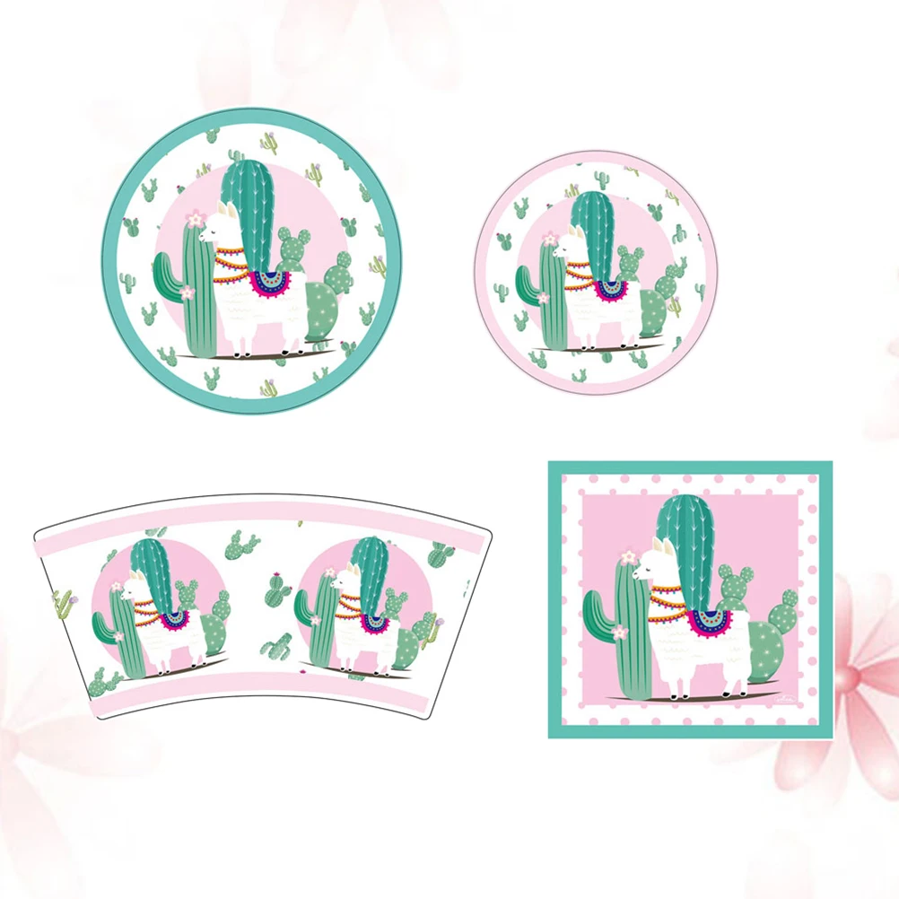  64pcs Alpaca Napkins Cartoon Paper Napkins Lovely Invitation Cards Creative Paper Cups Paper Plates - 33000934099