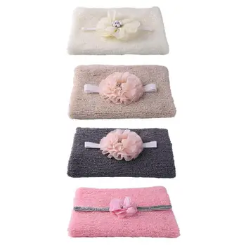 

Newborn Baby Wraps Photo Blanket+Hair Band Elastic Knit Wrap Cloth Infant Swaddle Photography Props for Baby Girls Cute Hairband
