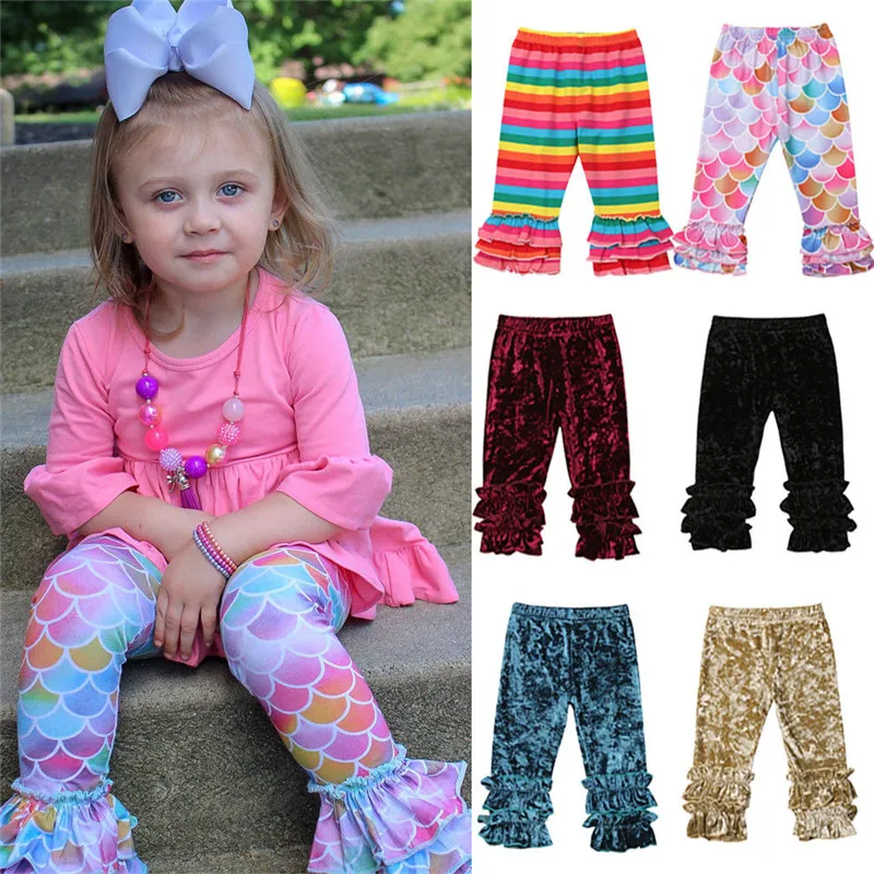 Одежда для маленьких принцесс длинные штаны-шаровары с оборками и цветочным рисунком для маленьких девочек бархатные брюки, леггинсы От 1 до 6 лет