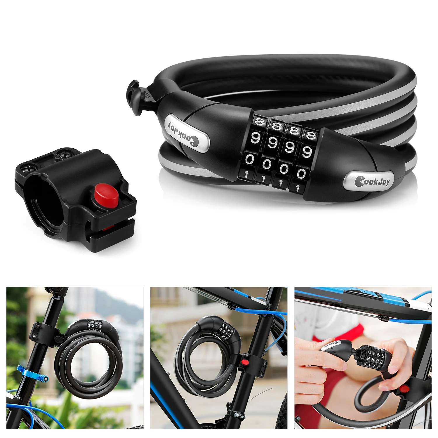 1.5m Combination Bike Lock Cable Chain 4 Digit Password Coiling Re