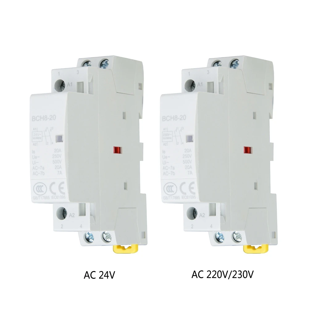 24V 20A 50//60Hz AC Contactor 2P 1NO+1NC 35mm DIN Rail Mount Household AC Contactor