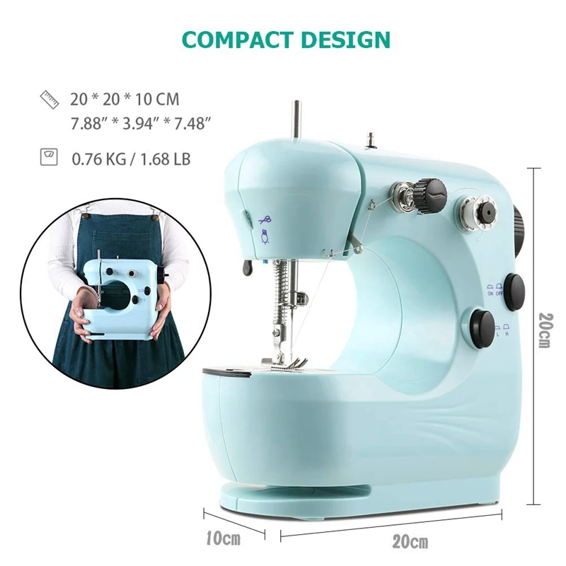 Мини-швейная машина для начинающих, 2 скорости вышивки, сверхмощная стегальная машина, проста в использовании, управление педалью-Eu P