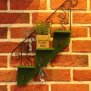 

Home Organizer Decor Stair Design Storage Stand Iron Crafts Wall Mount Organizer Plant Display Rack Floating Shelf Key Storage