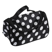 Black Zipper Bag Cosmetic Toiletry Bag Makeup bag Handbag with Points pattern. chileelove tassels marble pattern pu leather cosmetic bag makeup brushes kit bag handbag fashion zipper bag high capacity