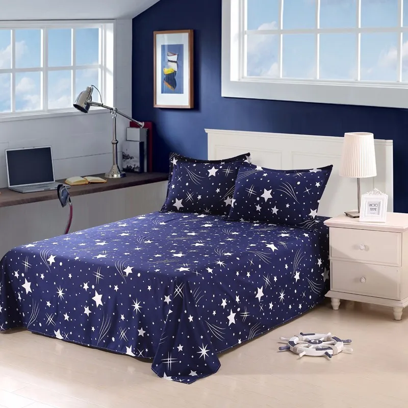 

King Size Sheet With Pillowcase Single Double Queen Bed Linen Reactive Printed Flat Sheet Set Meteor Shower Bedding Sheet Sets