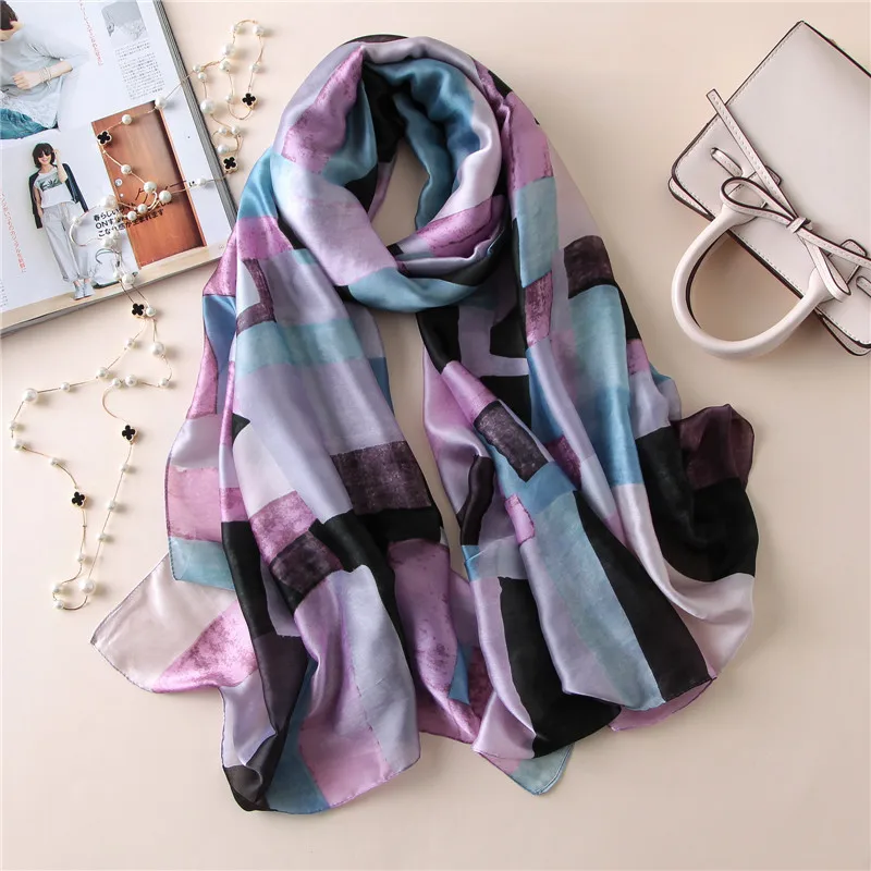 Летний роскошный брендовый женский шелковый шарф, модные мягкие женские шарфы, дизайнерские женские шали, длинный шарф, 180*90